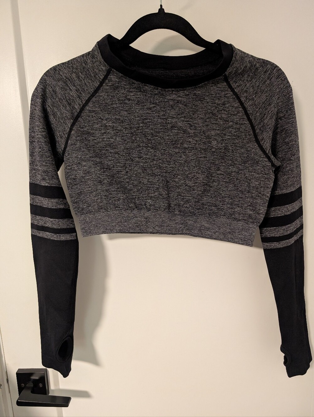 Black And Gray Cropped Workout Top